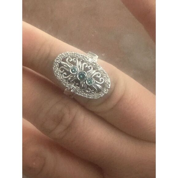 995 Pure Platinum Diamond & Fancy Blue Diamond Statement Ring Size 6.5 12.3 Gr - Picture 7 of 16